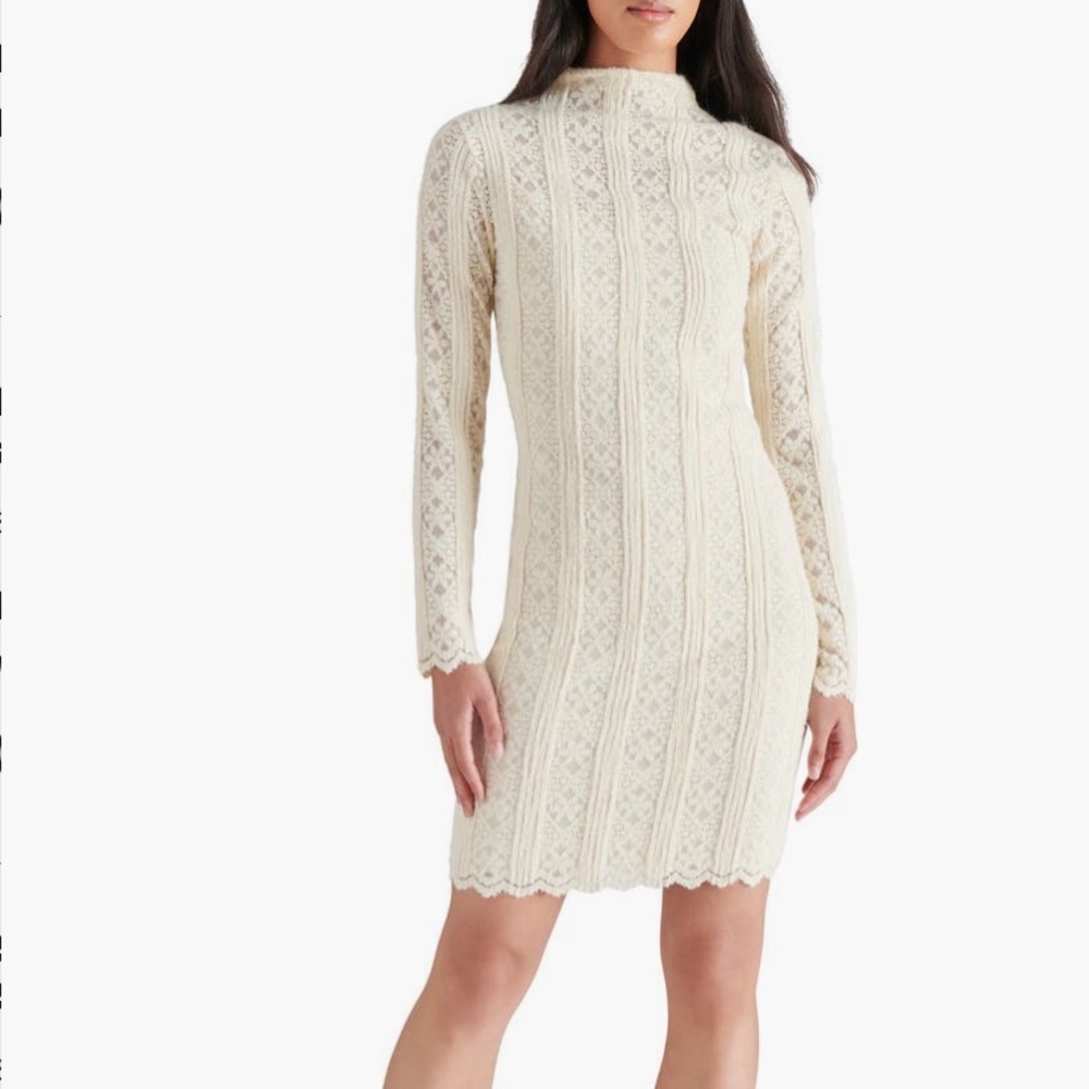 Steve Madden Cream Lace Mock Neck Sweater Dress New Long Sleeve Bodycon XS Knit